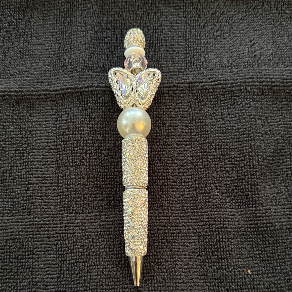 Crystal Butterfly Pearl Ballpoint Pen - Silver
